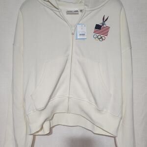 United states bug bunny white women's crop top hoodie XL